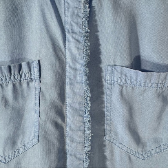 2/$35 Chico's Fringed Button Down Shirt Blue - Picture 4 of 12